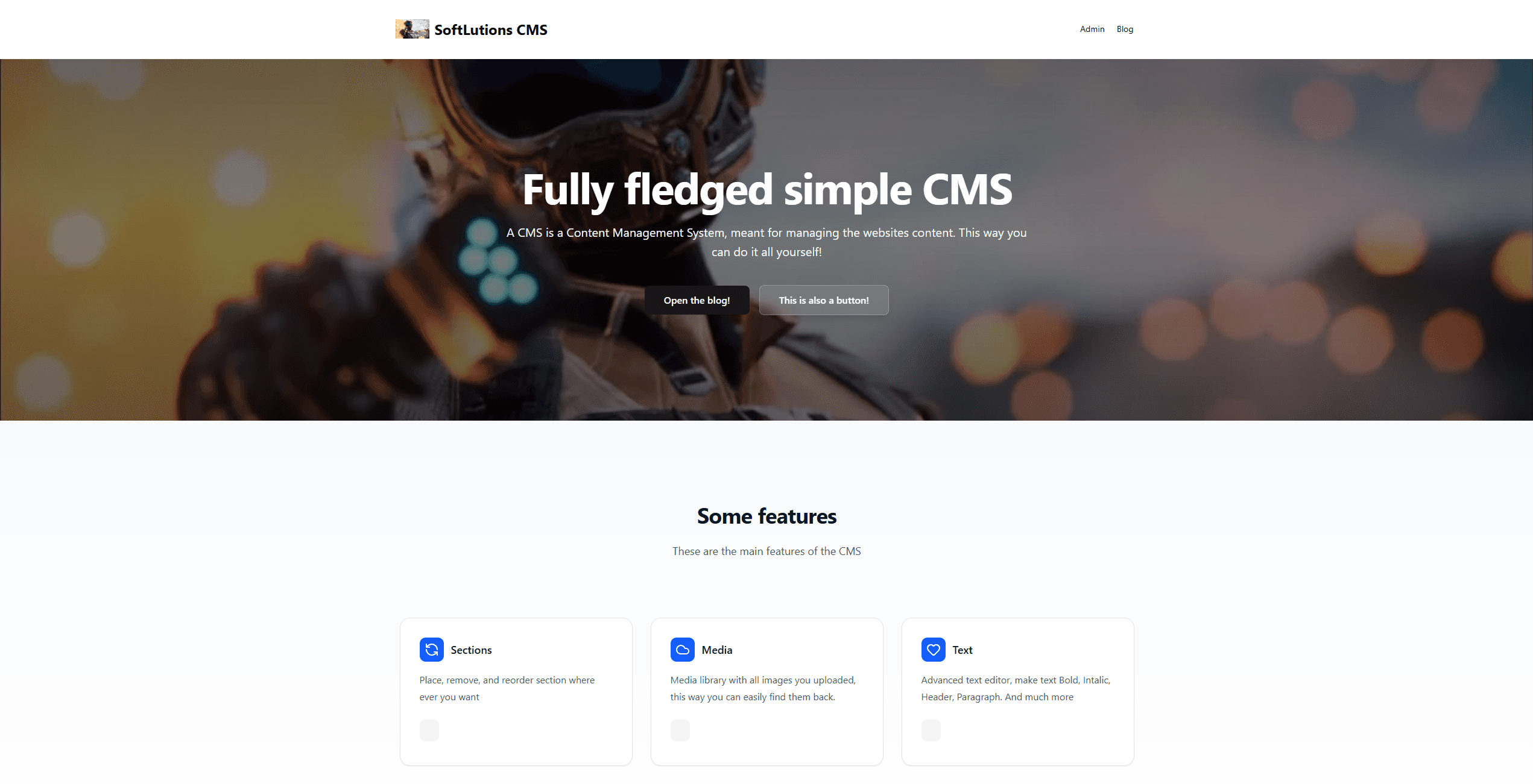Example website output from the CMS